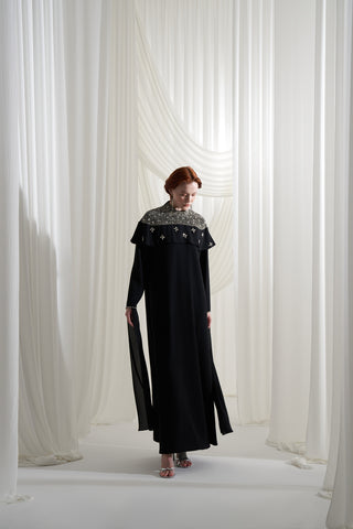 Elişi Detaylı Pelerin Elbise - siyah