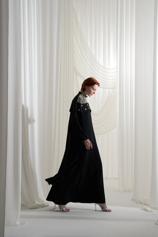 Elişi Detaylı Pelerin Elbise - siyah