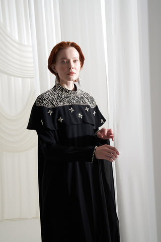 Elişi Detaylı Pelerin Elbise - siyah