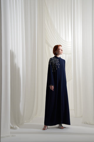 Tek Omuz Elişi Detaylı Reglan Kol Abaya - lacivert