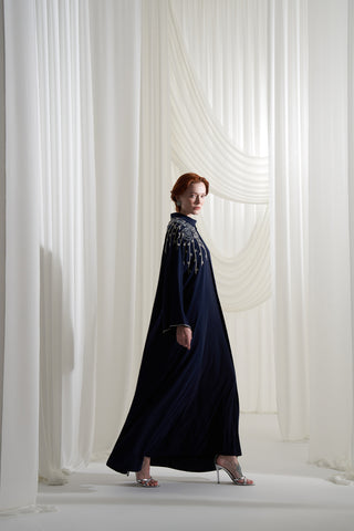 Tek Omuz Elişi Detaylı Reglan Kol Abaya - lacivert