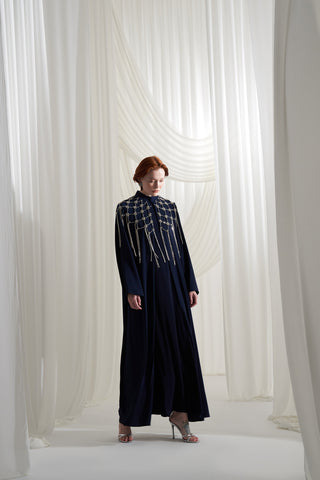 Elişi Sallantı Taş Detaylı Abaya - lacivert