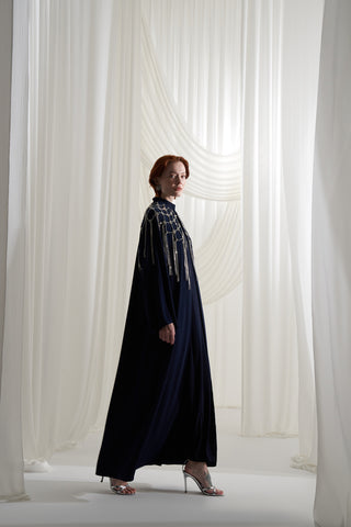 Elişi Sallantı Taş Detaylı Abaya - lacivert