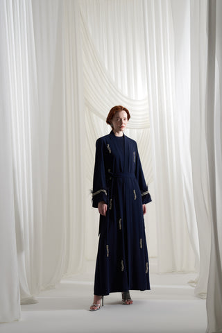Tüy ve Elişi Detaylı Abaya - lacivert