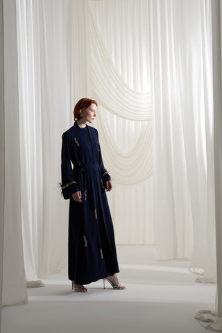 Tüy ve Elişi Detaylı Abaya - lacivert