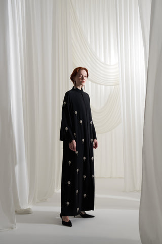 Reglan Kol Serpme Elişi Detaylı Abaya - siyah