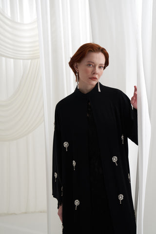 Reglan Kol Serpme Elişi Detaylı Abaya - siyah