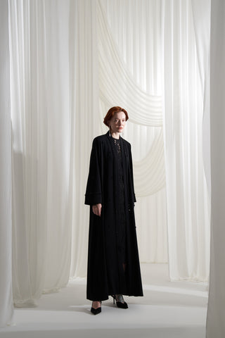 Ön Patı Taş İşleme Detaylı Abaya - siyah