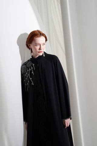 Tek Omuz Elişi Detaylı Reglan Kol Abaya - siyah