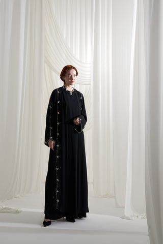 Elişi Detaylı İkili Abaya Takım - siyah