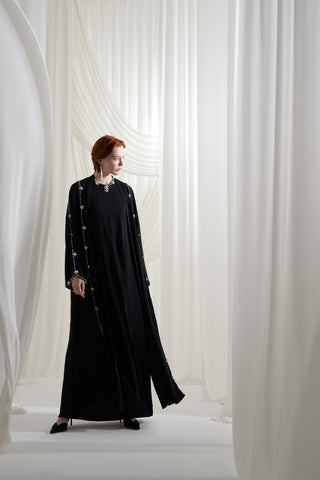 Elişi Detaylı İkili Abaya Takım - siyah
