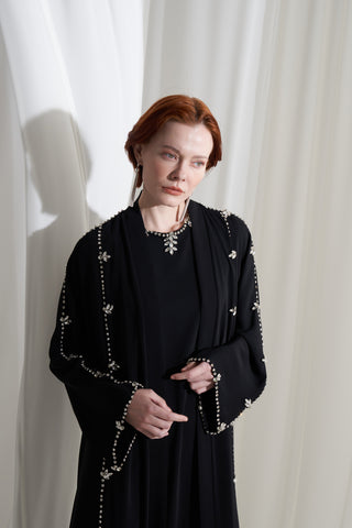 Elişi Detaylı İkili Abaya Takım - siyah