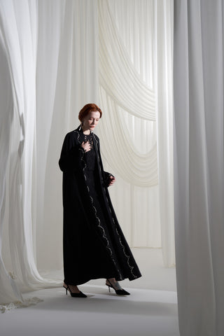 Elişi Detaylı Abaya - siyah