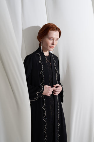 Elişi Detaylı Abaya - siyah