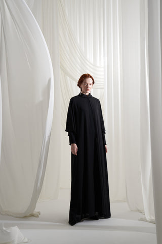 Hakim Yaka Boncuk İşleme Detaylı Abaya - siyah