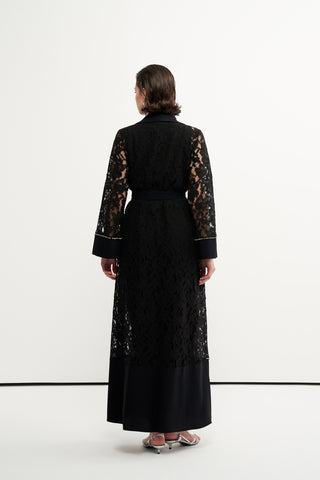 Dantelli Ceket Yaka Abaya - siyah