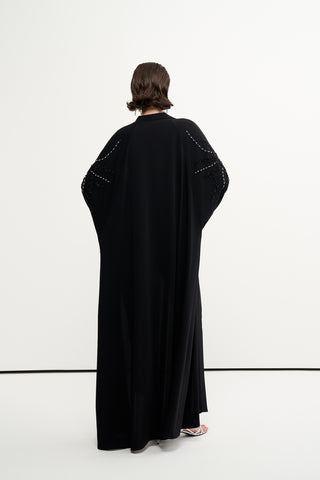 Yarasa Kol ve Boncuk İşleme Detaylı Abaya - siyah
