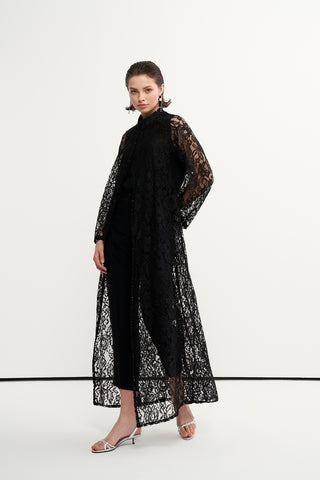 Dantelli Boncuk İşleme Detaylı Abaya - siyah