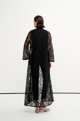 Dantelli Boncuk İşleme Detaylı Abaya - siyah