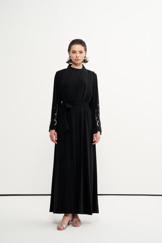 Boncuk İşleme Detaylı Abaya - siyah