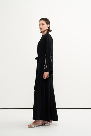 Boncuk İşleme Detaylı Abaya - siyah