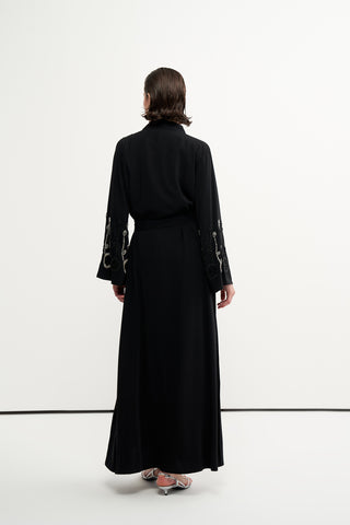 Boncuk İşleme Detaylı Abaya - siyah