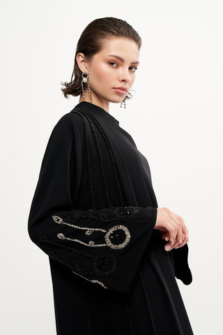 Boncuk İşleme Detaylı Abaya - siyah