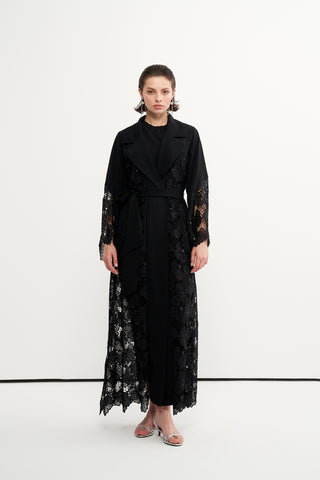 Nakış İşleme Detaylı Ceket Yaka Abaya