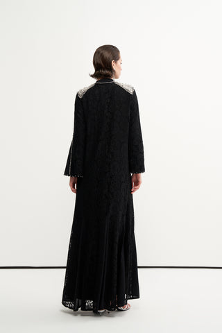 Ön Patı ve Omuzları Boncuk İşlemeli Abaya - siyah