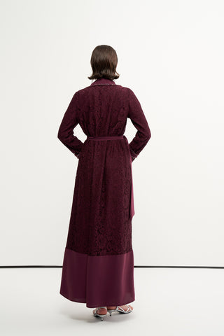 Boncuk İşlemeli Dantelli Abaya - mürdüm