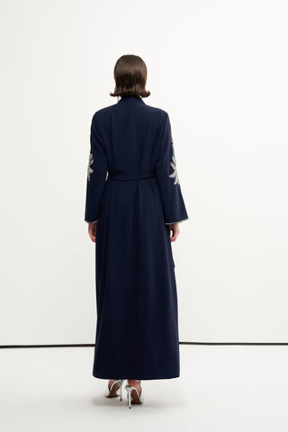 Omuz ve Omuz Altı Taş İşlemeli Abaya - lacivert