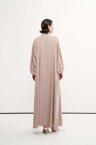 Yarasa Kol ve Boncuk İşleme Detaylı Abaya - koyu bej