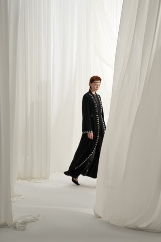 Kolları ve Ön Bant Elişi Detaylı Abaya - siyah