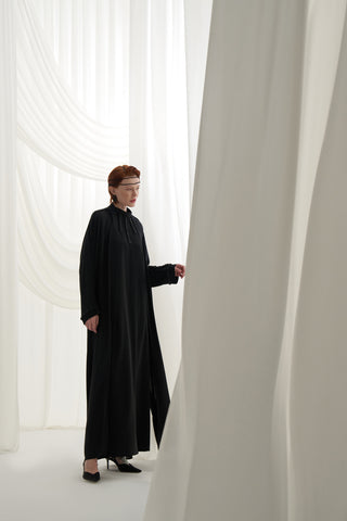 İçli Dışlı Elişi Detaylı Abaya Takım - siyah