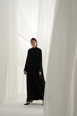 İçli Dışlı Elişi Detaylı Abaya Takım - siyah
