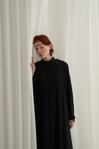 İçli Dışlı Elişi Detaylı Abaya Takım - siyah