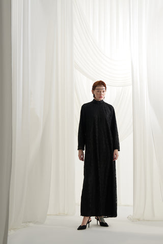 Dantel Desenli İkili Krep Elbise - siyah