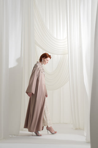 Elişi Sallantı Taş Detaylı Abaya - bej