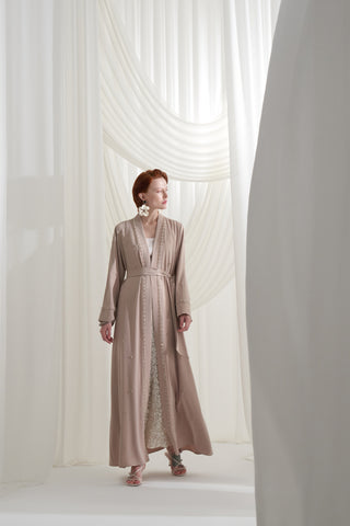 Ön Patı Taş İşleme Detaylı Abaya - bej