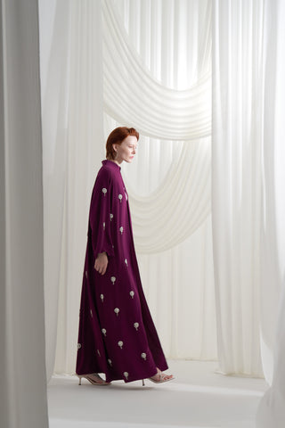 Reglan Kol Serpme Elişi Detaylı Abaya - mürdüm