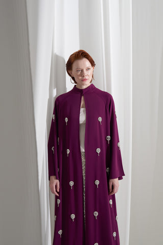 Reglan Kol Serpme Elişi Detaylı Abaya - mürdüm