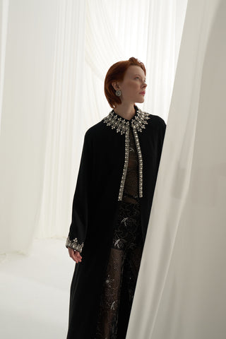 Kolları ve Yakası Elişi Detaylı Reglan Kol Abaya - siyah