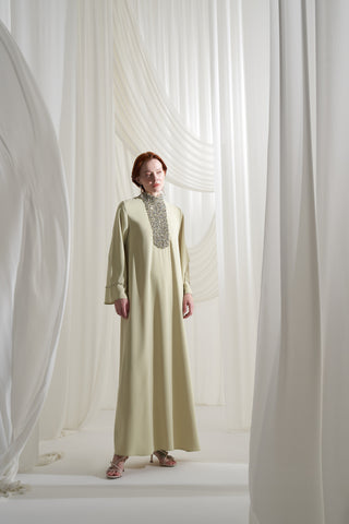 Elişi Detaylı Krep Elbise - mimoza