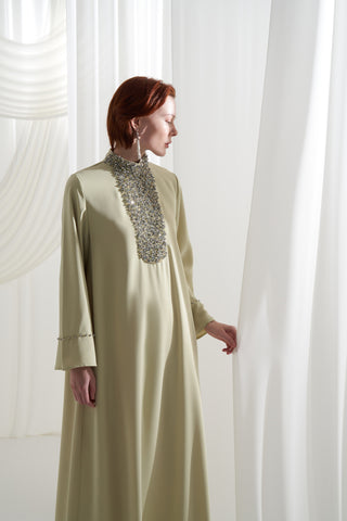 Elişi Detaylı Krep Elbise - mimoza