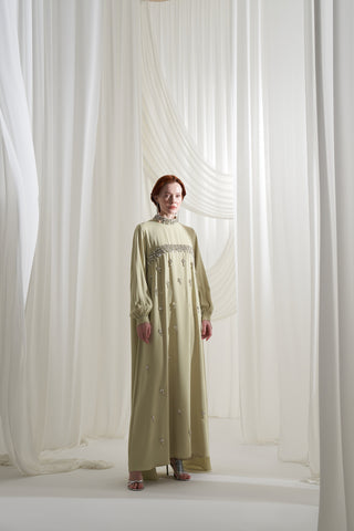 Serpme Elişi ve Şifon Detaylı Elbise - mimoza