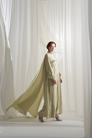 Serpme Elişi ve Şifon Detaylı Elbise - mimoza