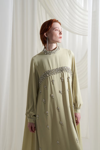 Serpme Elişi ve Şifon Detaylı Elbise - mimoza