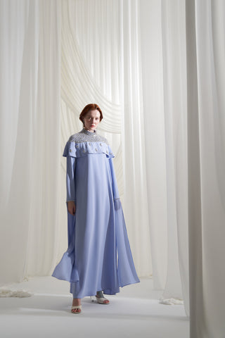 Elişi Detaylı Pelerin Elbise - mavi