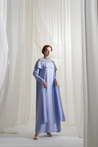 Elişi Detaylı Pelerin Elbise - mavi