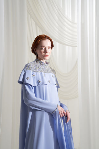 Elişi Detaylı Pelerin Elbise - mavi